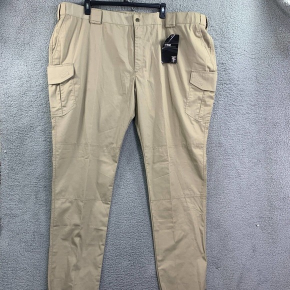 Tact Squad Pants Mens 54 x37 Khaki Ripstop Cargo Pockets Elastic Waist - Picture 1 of 15